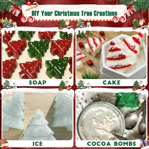 Image of Christmas Tree Silicone Molds 2PCS for Soap Chocolate Candy Cake Cocoa Bomb Bath Bomb Ice Candle Food, 3D Xmas Themed Treat Baking & Freezing Tray BPA Free Food Grade Holiday Moulds