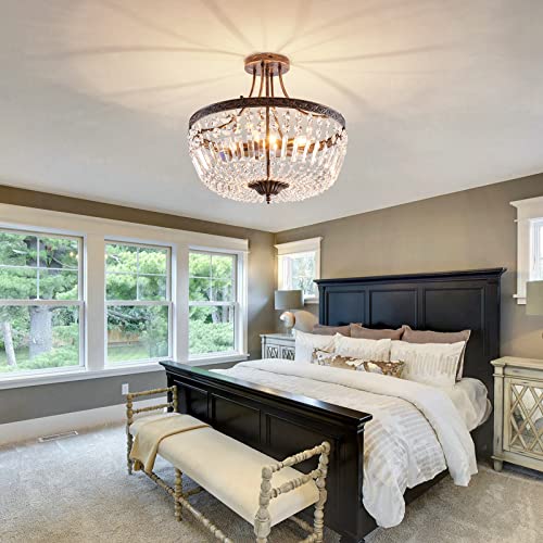 Yyjlx 5-Light Retor Crystal Ceiling Light Fixture Oil Rubbed Bronze Semi Flush Mount Chandelier Ceiling Lamp For Living Room Dining Room Entryway Hallway Foyer Bedroom Laundry Bathroom thumb #7