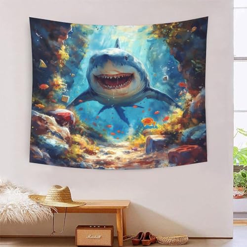 Tapisserie requin blanc effet 3D relief epoustouflant grand tissu mural 180x230cm