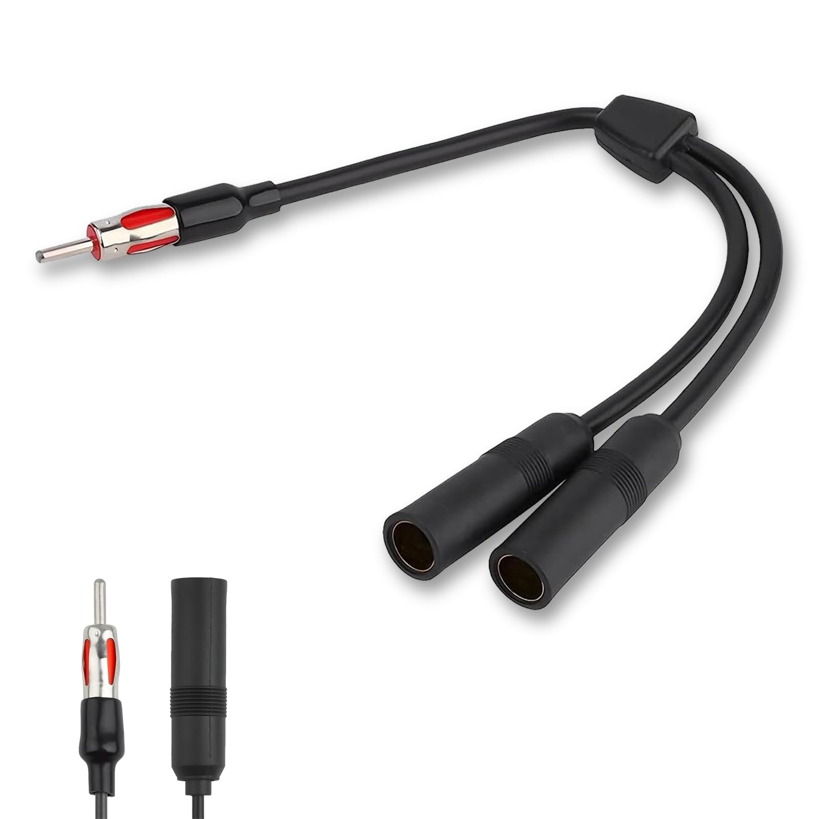 icykale 1 PC Car Radio Antenna Connector, 3C2V One Male to Two Female Y-Type 12V Plug-in Audio Antenna Splitter Connector Adapter, Automotive GPS Navigation System Antenna Extension Cable (Black)