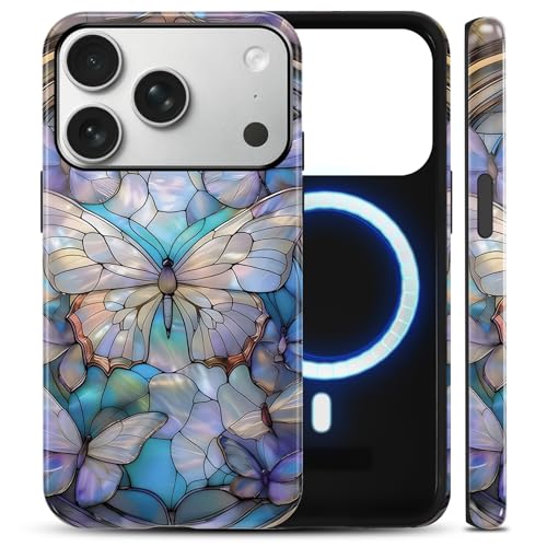 Coque MagSafe iPhone 17 Pro antichoc motif mosaïque bleu clair