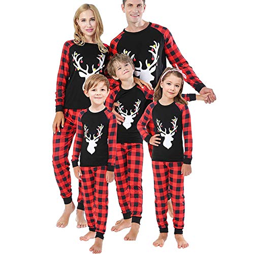 Matching Family Christmas Pajamas Women Men Plaid Deer Sleepwear Boys Girls Elk Pajamas Sets (Style-3, L(Dad))