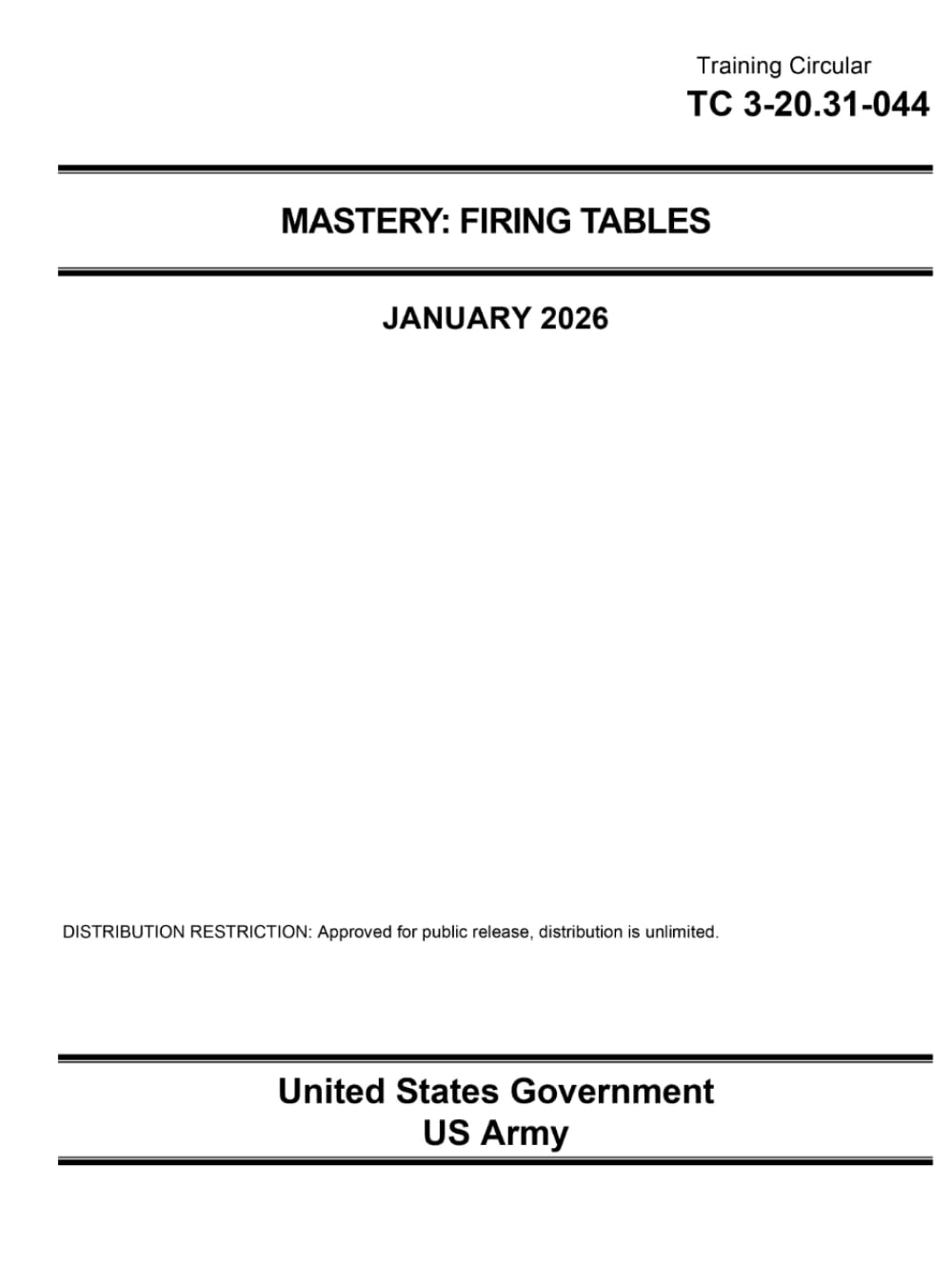 Training Circular TC 3-20.31-044 Mastery: Firing Table January 2026
