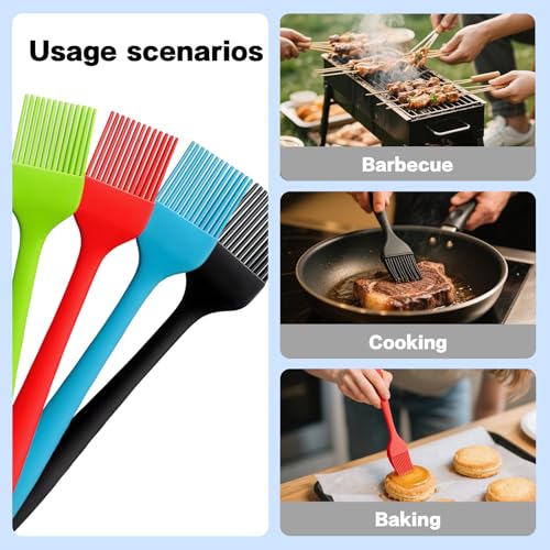 4 PCS BBQ Backpinsel, Silikonpinsel, Pinsel Küche, Kuchenpinsel, Kochpinsel, Silikon Basting Pinsel für Grillen, Kochen und Backen, Hitzebeständig, Leicht zu Reinigen (4 Farben)
