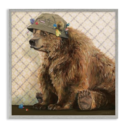 'Rustic Brown Bear Wearing Fisherman's Hat'| Framed Giclee Art