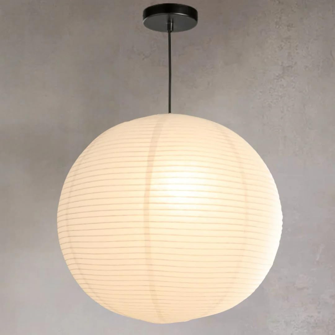 Nogy Paper Lantern Lamp Japanese Style Pendant Light - Off White Rice Hanging Paper Lamp Shade with Cord (Hardwired, 11.5)