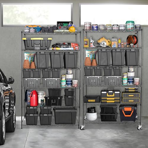 Image of WDT 6 Tier Shelf Shelving Unit with Wheels,Adjustable Metal Shelves for Storage, NSF Black Wire Shelving Rack, 2100Lbs Capacity Heavy Duty Shelving Storage Shelves for Kitchen Garage,47 inch Dx17 Wx80 H