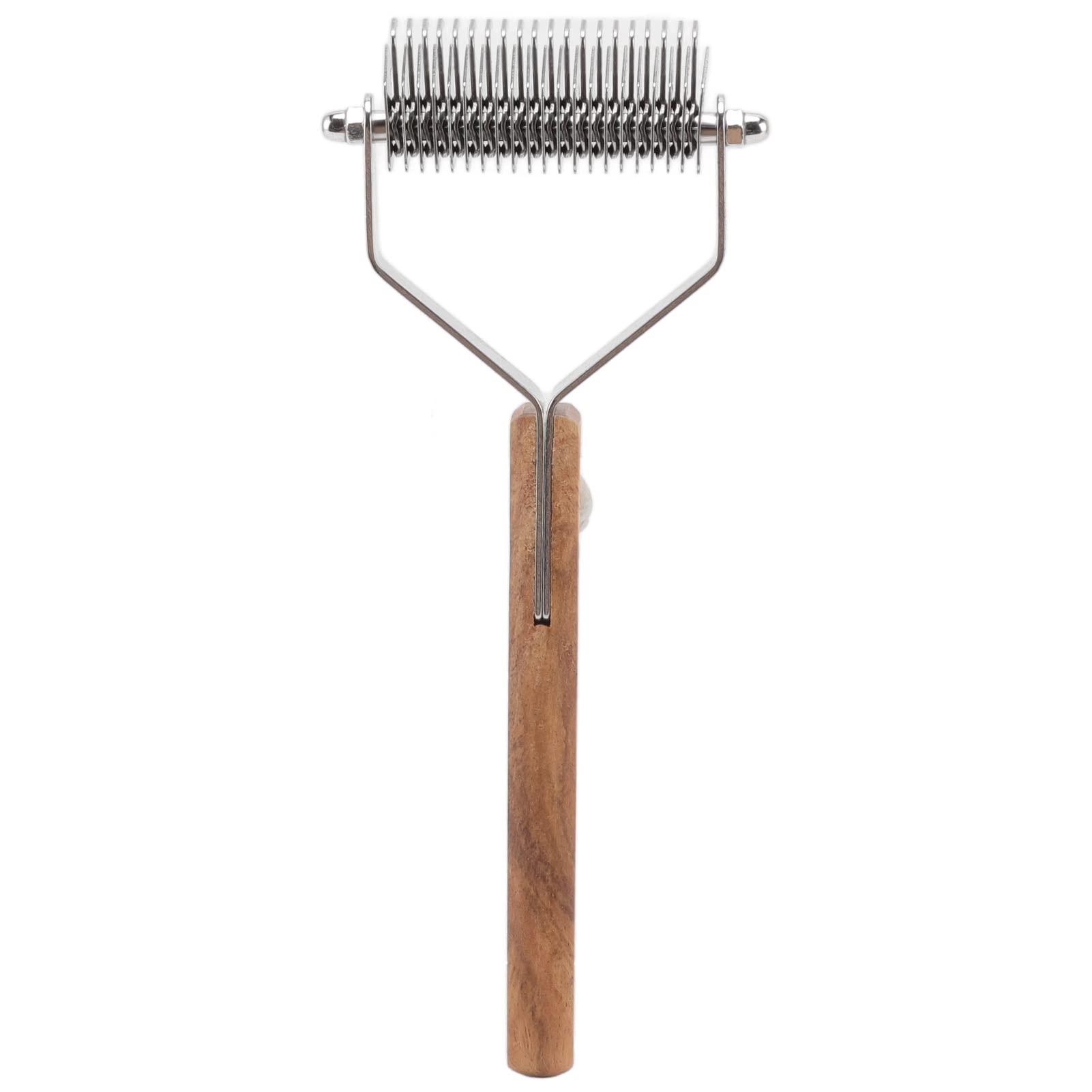 Undercoat Rake for Knots Removal with Double Row and Wood Handle, Ideal Dog Hair Shedding Brush for Cats and Puppies Grooming, Includes Safe Rounded Brush Head