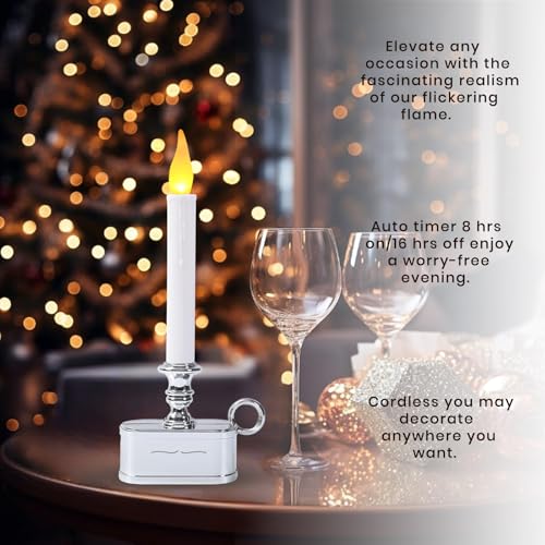 Image of Window Candles Battery Operated with Timer 8 Hours on and 16 Hours Off Led Warm White with Flicker Flame
