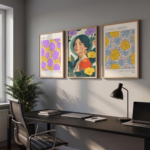 Image of NoWorries Modern Portrait Art & London Floral Wall Frames Paintings | Chelsea & Covent Garden Botanical 300 GSM Premium Prints | Stylish Home Decor for Living Room, Office & Bedroom | Synthetic Wooden Wall Art Frames (Set of-3) (NATURAL, ART-4, 10X13INCHES)
