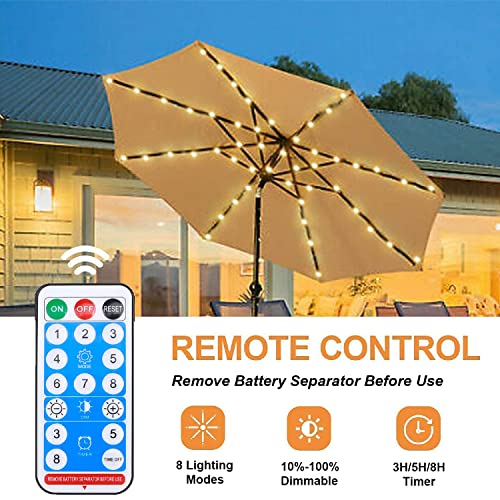 104 LEDs Solar Sonnenschirm Beleuchtung mit Fernbedienung, 8 Modi Solar LED Sonnenschirm Lichter, IP67 Wasserdichte Umbrella Lights Ideal für Außen und Innen Dekoration