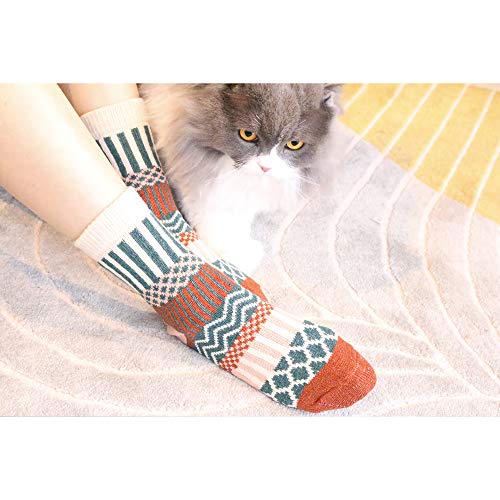 Cindy & Wendy 5 Pack Womens Warm Socks Vintage Thick Knit Winter Cabin Cozy Fuzzy Crew Socks for Women Gifts3