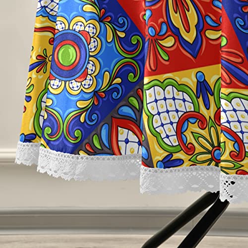 xigua Mexican Talavera Ceramic Tile Style Round Tablecloth 60In,Waterproof Patio Table Cloths with Umbrella Hole and Zipper,Table Covers for Indoor & Outdoor Backyard/BBQ/Picnic - Image 4