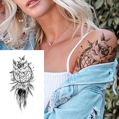 32Sheets Women Temporary Tattoo Sticker,Henna Feather Mandala Datura Flowers Temp Tattoos For Women #TOP5