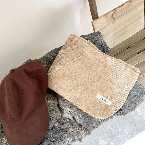 Petite Pochette Maquillage Trousse de Maquillage Tissu Sac à Cosmétiques à Glissière Sacs à Main Portables pour Femmes Trousse de Toilette Voyage Imperméable pour Port Quotidien,Stockage-Abricot – vue 5