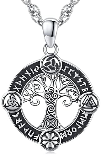 ViKing Necklace 925 Sterling Sliver Viking Tree of Life Pendant Necklace Viking Jewellery for Men Women With Stainless Steel Chain 55 cm
