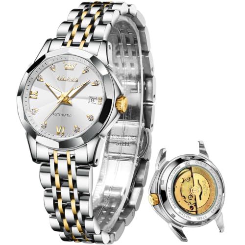 Image of OLEVS Womens Watches Automatic Luxury Dress Ladies Watch Ceramic Strap Rose Gold Self Winding Female Wrist Watch