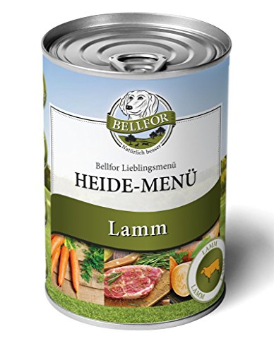 Bellfor Heide-Menü Hundefutter Nass mit Frischem Lammfleisch 6 x 400 g - Getreidefrei Ohne Soja, Zucker, Synthetische Farb-, Konservierungs- und Aromastoffe
