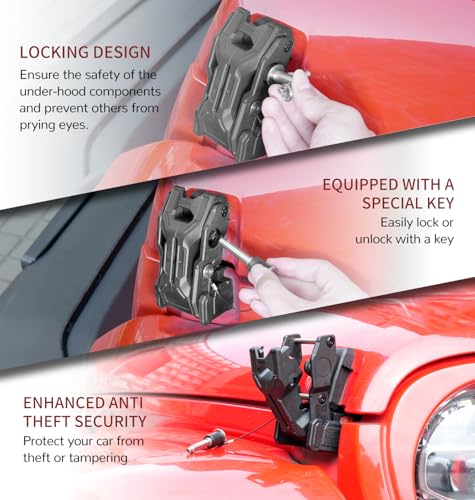 Image of Upgraded Jeep Hood Latches with Keys, Hood Latch for 2018-2026 Jeep Wrangler JL JLU 4XE Jeep Gladiator JT, Anti-Theft Hood Lock Catch Latches Accessories, Off-Road Modified Style, 1 Pair (Not for JK)