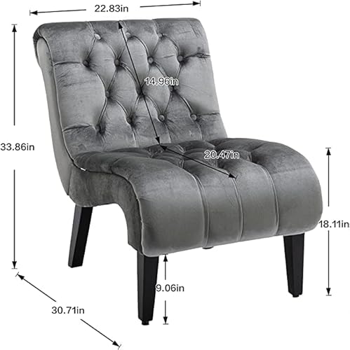 Comfy Velvet Accent Chair Set Of 2, Upholstered Armless Side Chair For Living Room, Modern Lounge Chair With Tufted Back And Rolled Edge Design, Comfy Reading Chair With Rubber Wooden Legs, Silver #TOP5
