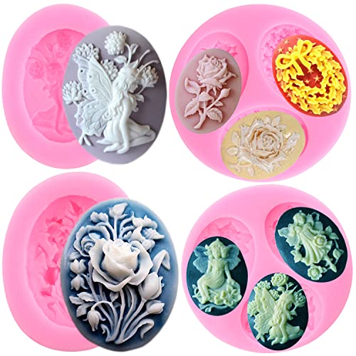 Mypracs Cameo With Picture Frame Silicone Mold Rose Flower Fondant Mold Fairy Chocolate Molds For Cake Decorating Cupcake Topper Sugar Candy Polymer Clay Gum Paste Set Of 4 #TOP2
