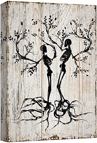 wall26 Canvas Print Wall Art Spooky Skeleton Tree Silhouettes on Wood Panels Nature Wilderness Illustrations Modern Art Rustic Relax/Calm Multicolor for Living Room, Bedroom, Office - 32"x48"