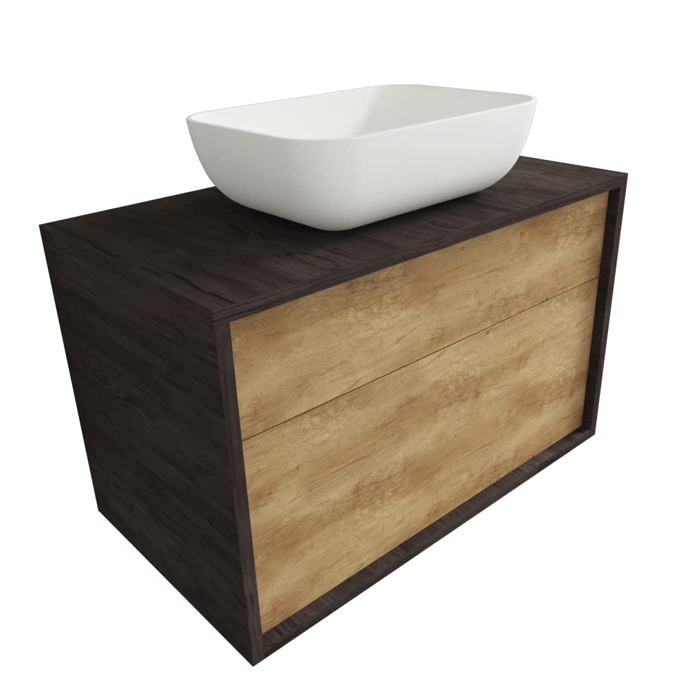 Mueble De Baño HERMES Con Lavabo - 100cm, Roble, 2 Cajones Y Montaje En Pared (Estilo Moderno)