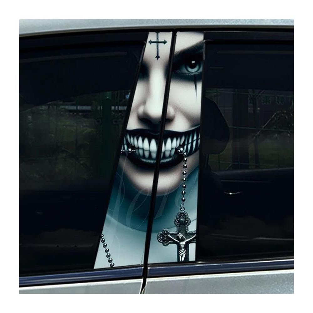 Decorative Items 2pcs Nun Sister Auto B-Pillar Stickers Car Center Column Waterproof Decal(C)