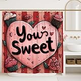 Duschvorhang mit Herzmotiv, verspielte Cupcake-Rose, Valentinstag, pfirsichfarben, wasserdicht, Stoff-Design, Druck, Badvorhänge für Badezimmer, Badewanne, Wohnung, Dekoration, 183 x 183 cm