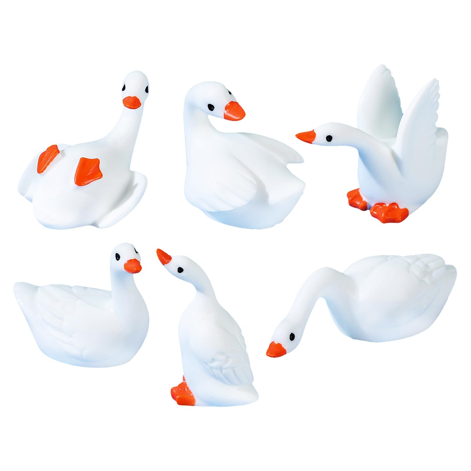 Glifora 6 Pcs Mini Goose Figurine - Tiny Resin Goose Statue, Small Cute Animal Miniature Figures for DIY Crafts, Cake Topper, Micro Landscape, Office Desk and Car Interior Decor