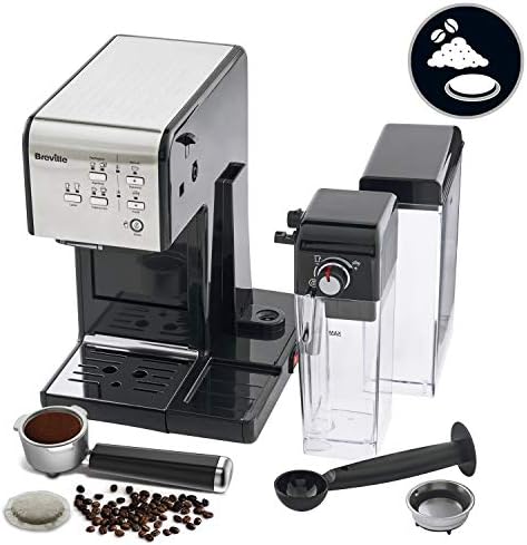 Breville Ekspres do kawy Kolbowy PrimaLatte II VCF108X, 19 Bar, Zintegrowany automatyczny spieniacz do mleka, wyjmowany pojemnik na mleko, Srebrny