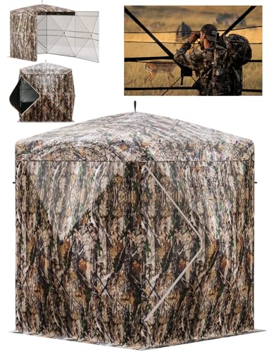 270° Camouflage Hunting Blind Portable Pop-Up Tent with Shoot-Through Mesh, Waterproof Ground Blind for Deer Hunting, 2-3 & 3-4 Person Capacity & Carry Bag (2-3 Person)
