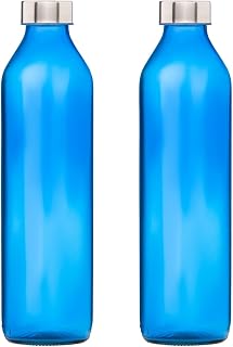SAND DUNE Set of 2, 800 ml Each Blue Glass water bottle, with Leak-Proof Airtight Stainless-Steel Lid for Water, Smoothie,... Price In India