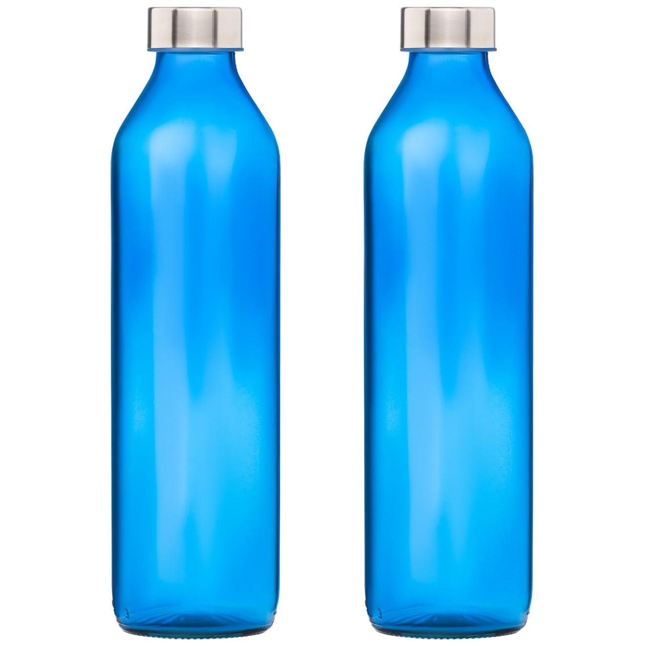 SAND DUNE Set of 2, 800 ml Each Blue Glass water bottle, with Leak-Proof Airtight Stainless-Steel Lid for Water, Smoothie,...
