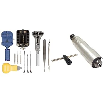 Diy Crafts India 302707174108 Watch Repair Tool Kits Watch Case Opener Link Spring Bar Remover Screwdriver Tweezer, 13 Piece + Diy Crafts 13308 Jewelers Hand Piece Flex Shaft Rotary Tool, 4 Mm,