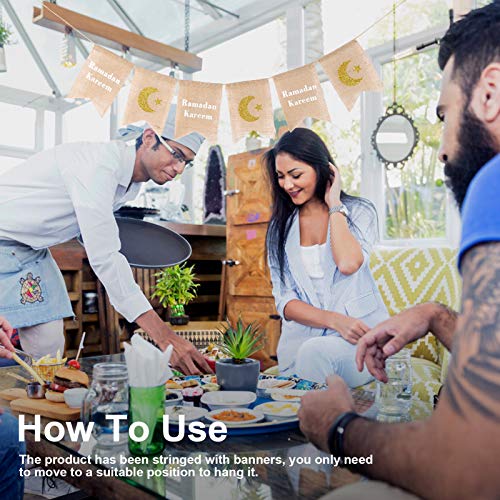 Suprimentos Para Banner Ramadan Eid Mubarak, Eid Mubarak Banner Ramadan Juta Burlap Home Mantel Lare