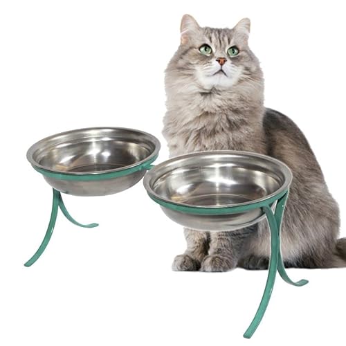 Comedouro Ferro e Inox Alto Pet para Gatos Duplo Ração Agua Sachê (Vermelho)