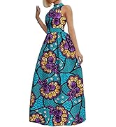 MaxPick African Ladies Sleeveless Strapless Round Neck Dress Ankara Print Ankle Sexy Casual Dress