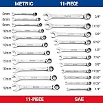 DURATECH Ensemble de clé à cliquet, ensemble de clé combinée, SAE & métrique, 22-piece, 1/4" à 3/4" & 6-18mm, CR-V Acier, avec Pouch