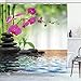 Ambesonne Spa Shower Curtain, Composition Bamboo Tree Floor Mat Orchid Stones Wellness Greenery, Cloth Fabric Bathroom Decor Set with Hooks, 70" Long, Green Dimgray
