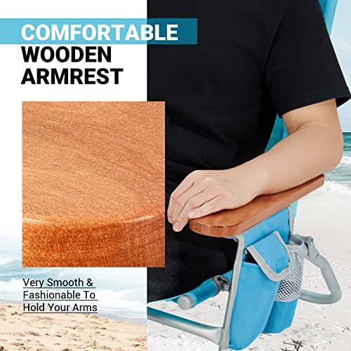 #Wejoy 2 Pack Oversized 4-Adjustable Beach Chair, Backpack Folding Reclining Beach Chairs For Adult Portable Low Seat Chair With Cup Holder Wooden Armrest For Festival Camping Picnic,300 Lbs #TOP3