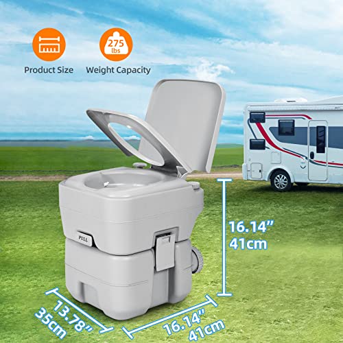 Yitahome 5.3 Gallon Portable Travel Toilet Rv Potty, Upgrade Double Outlet Water Spout, Handle Flush Pump, Detachable Water Tank, For Camping, Boating, Hiking, Trips #TOP5