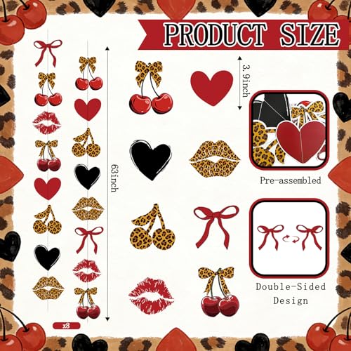 Image of Cheetah Cherry Birthday Party Decorations 8PCS Leopard Hanging Banner Decor Red and Black Cheetah Cherry Print Pattern Card Banner Safari Animal Birthday Party Decorations Sulpplies