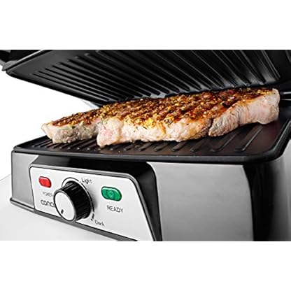 CONCEPT Hausgeräte GE2005 Elektrischer Edelstahl Kontaktgrill für BBQ, Teflon Antihaftfläche, 240 V, 1500 W, silber – Bild 4