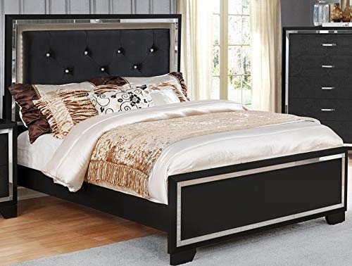 GTU Furniture Contemporary Black and Silver Style Wooden Queen Bedroom Set (Queen Size Bed, 5Pc)