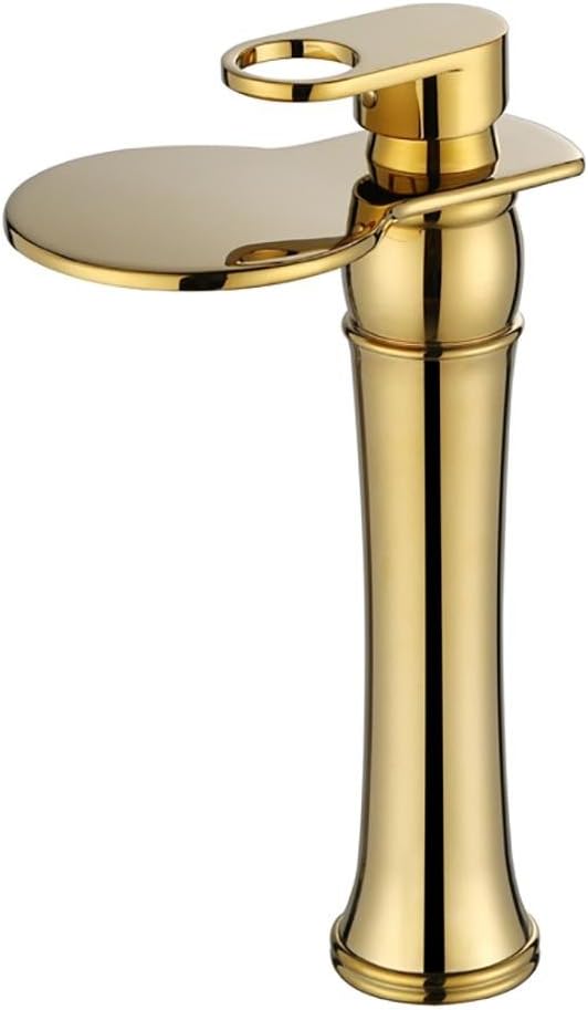 PLYY Basin Vessel Countertop Mixer Taps Single Handle Single Hole Tall Bathroom Waterfall Faucet Polished Golden