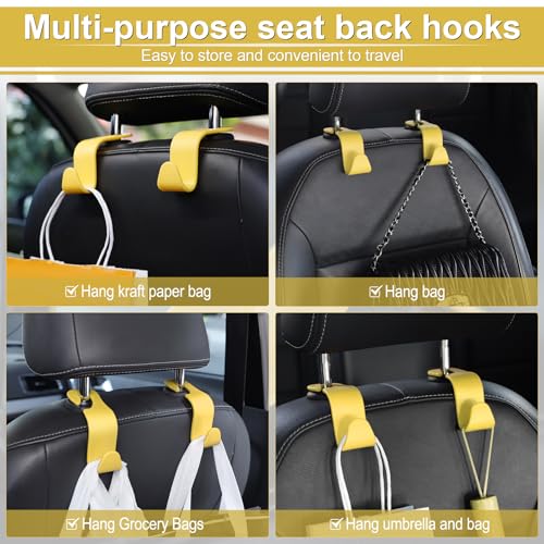 Image of LivTee Car Seat Headrest Hook, Car Headrest Hidden Hook, 4 Pack Universal Auto Car Back Seat Hook Organizer for Purse Coat, Car Interior Accessories (Yellow)