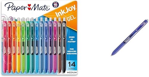 Paper Mate InkJoy Bolígrafos de gel, punta media, surtidos, 14 unidades y bolígrafo de gel InkJoy, punta media, morado