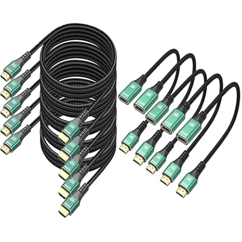 10K 8K HDMI Cable 5 Pack 6.6FT HDMI Extender 1FT 5Pack, HDMI 2.1 Cable Ultra High Speed 48Gbps 8K@60Hz, 4K@120Hz Braided HDMI Cord eARC, HDR10, HDCP2.2&2.3 for PS5/PS4, Roku TV, Monitor, HDTV Cover