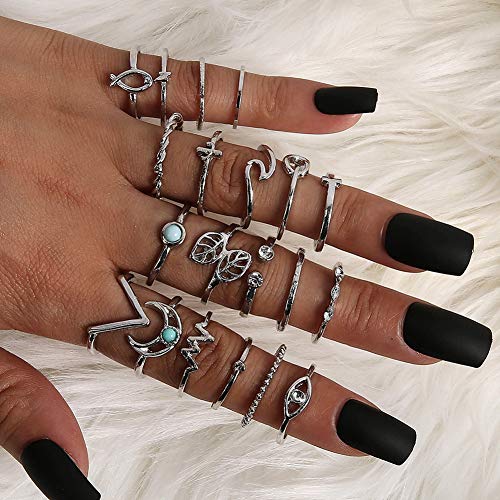 Itsstarred 20Pcs Silver Moon Leaf Wave Knuckle Rings For Women Elephant Crystal Geometric Stackable Rings Set Gift For Teen Girls #TOP3